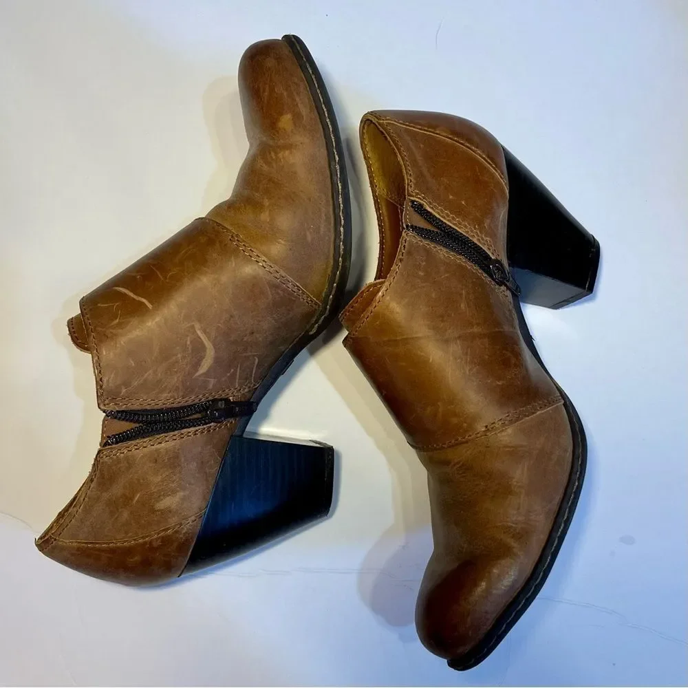 Born Women's Brown Leather Ankle Booties with Buckles